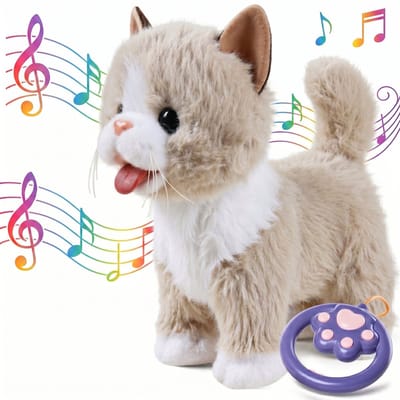TEKROA® Interactieve Pluche Kat met Afstandsbediening - Interactieve knuffels - Wandelende Speelgoedkat voor Kinderen - Loopt, Miauwt en Kwispelt - Elektrisch Huisdier met Accessoires - Lichtbruin