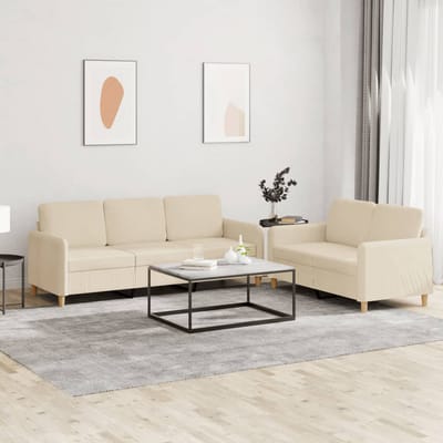vidaXL - 2-delige - Loungeset - met - kussens - stof - crèmekleurig