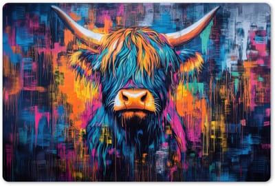Placemats 45x30 cm - Placemat kunststof - 1 stuk - Schotse Hooglander - Abstract - Kleurrijk - Borden onderleggers - Decoratie voor op tafel - Keuken tafeldecoratie accessoires - Vinyl onderlegger - Tafelversiering