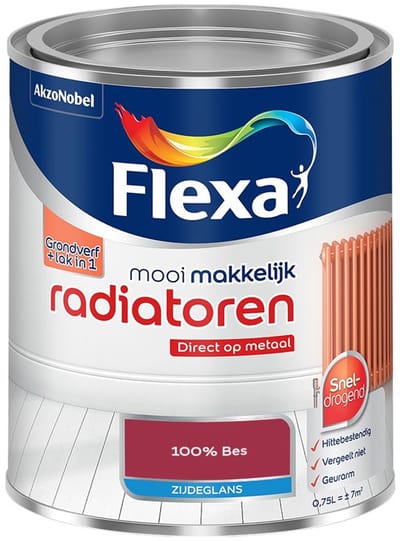 Flexa - Mooi Makkelijk Radiatoren Zijdeglans - 100% Bes - Mengverf - 750 Ml