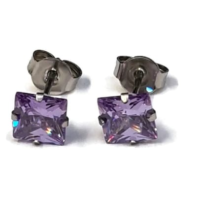 Aramat Jewels | Oorbellen | RVS Vierkante Zirkonia Oorbellen - Tijdloze Oorstekers | Zilverkleurig / Lila / 6mm | | | Staal | Kinderen, Volwassenen | Verkleurd niet
