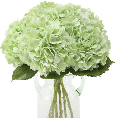 NTHProducts - Hydrangea - Kunstbloemen - Real Touch - Lichtgroen - Faux Hortensia - Decoratie voor Thuis en Kantoor - 3 Stuks