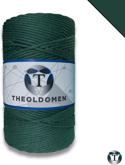 Macramé Koord | Donkergroen | 200 meter | 100% Katoen | Macramé Touw | Macramé | Voor Macramé Plantenhanger | Wandkleed | Dromenvanger | Triple Twist | DIY | Touw | 3mm | TheOldOmen |