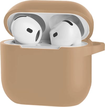 Hoesje - Geschikt voor Apple AirPods 4 - Siliconen Hoes met Clip - Silicone Case Cover - Zand