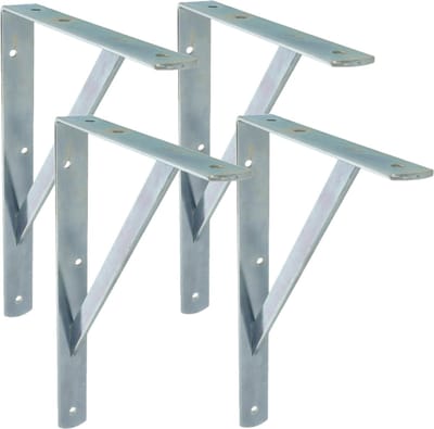 AMIG Plankdrager/planksteun van metaal - 4x - gelakt zilver - H300 x B225 mm - boekenplank steunen - tot 260 kg
