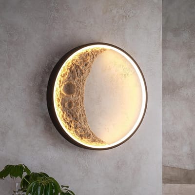 Maanvormige wandlamp, 3D wandlamp voor binnen, Art Deco woonkamerlamp, nachtlampje, ronde LED-wandverlichting, dimbare maanlamp voor woonkamer, slaapkamer, kinderkamer, gang en hal 30 cm [Energieklasse F]