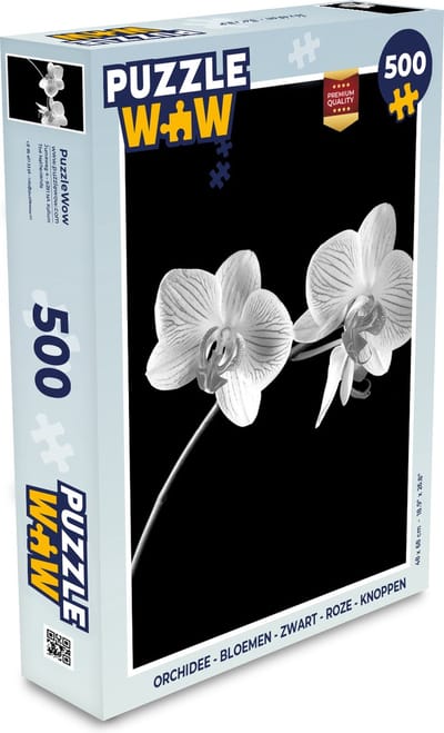 Puzzel Orchidee - Bloemen - Zwart - Roze - Knoppen - Legpuzzel - Puzzel 500 stukjes