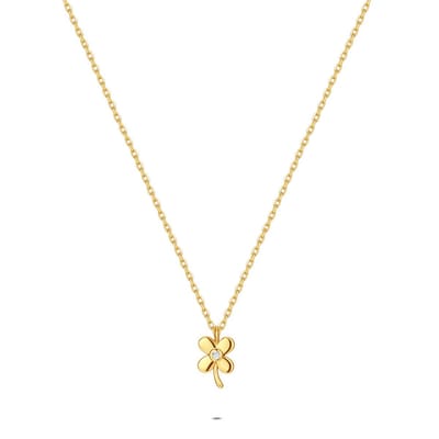 Twice As Nice Halsketting in zilver, klavertje vier met zirkonia Goudkleurig 42cm+5cm