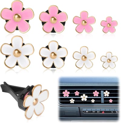 8 stuks madeliefjes bloem luchtverfrisser clip - madeliefjes auto diffuser met 2 verpakkingen geurtabletten - auto geurclip voor auto - kantoor - thuis (wit - roze)
