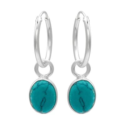 WeLoveSilver zilveren oorringen met turquoise hanger - 9 cm