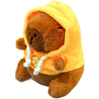 Peluche Capybara Mignonne avec Capuche et Ailes Poupée de Simulation Petite Taille Animaux en Peluche Jouet Moelleux Anime Porte-clés Fête d'Anniversaire jaune