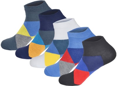 5 Paar - Gianvaglia- Enkelsokken - Katoen - Dames & Heren - Blauw - Ruiten - Maat: 35-40