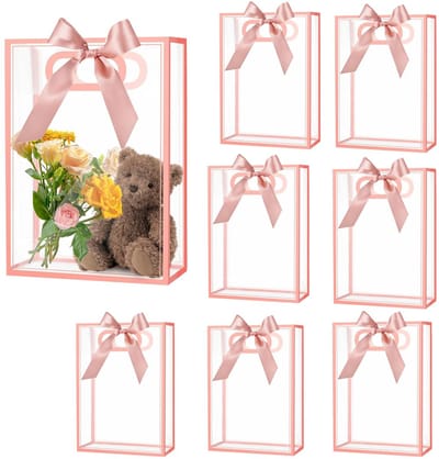 Dailygoods- Geschenkzak 16 stuks - Doorzichtige PVC - Herbruikbare feestzakjes - Handvatten met lint - Bruiloft/Babyshower/Verjaardag - Elegant design 18 x 26 x 8 cm - Cadeautas