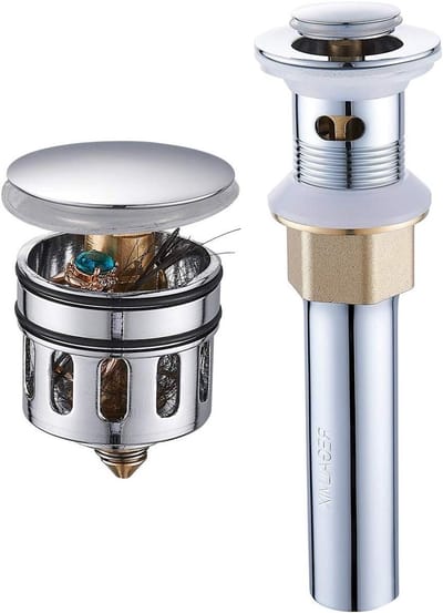 Pop Up Afvoer, Badkamer Kraan Vessel Vanity Sink Drain Stopper, Ingebouwde Anti-Verstopping Afvoer Zeef, Gepolijst Chroom met Overloop R086H-CP