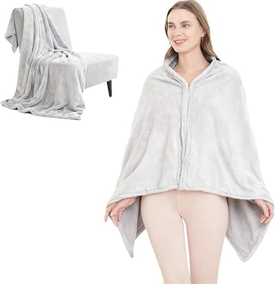 Gezellige draagbare fleece deken met ritssluiting - comfortabel poncho-plaid voor kantoor, reizen en thuis - compact en lichtgewicht
