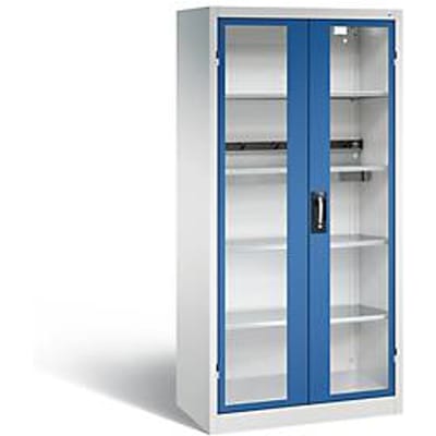C+P Basic batterijlaadkast met acrylglas doorkijkvenster, H 1950 x B 930 x D 500 mm, lichtgrijs/ gentiaanblauw