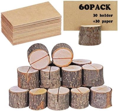 Rustieke Plakkaarthouder van Echt Hout met Houten Schors - Perfect voor Bruiloften en Feesten (30 stuks + Kraftpapier)