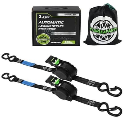 Automatische Spanbanden met Haakjes - 3.6m x 25mm - 340kg/680kg - Retractable Spanbanden voor Motorfiets, Kajak en Vrachtwagen