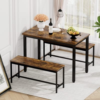 MODFU - Eethoekset - Ruimtebesparend - Industrieel - Voor Keuken Of Eetkamer - Spaanplaat En Staal - Rustiek Bruin En Zwart - 110 X 60 X 75 Cm