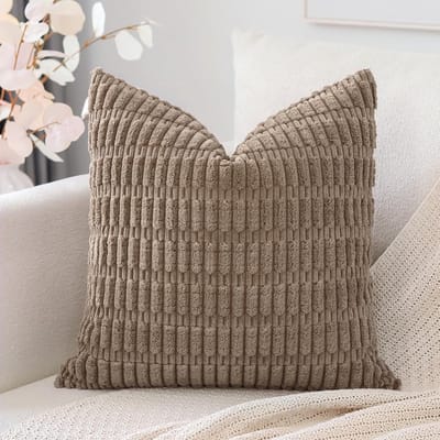 SnelShoppen - Corduroy Kussenhoes 40x40 cm, Super Zachte Boho Gestreepte Decoratieve Kussenhoezen voor Bank, Slaapkamer, Auto - Bruin