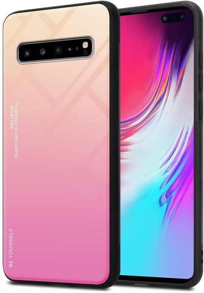 Cadorabo Hoesje geschikt voor Samsung Galaxy S10 5G in GEEL - ROZE - Tweekleurige beschermhoes van TPU-silicone Case Cover en achterzijde van gehard glas