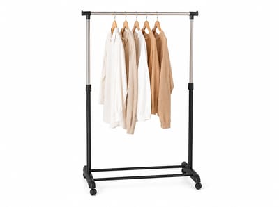 Kledingrek - Kledingrek op Wieltjes - Geschikt voor Kledinghangers - Kledingstandaard 90-160 cm Hoog - 80 x 42 cm - Zwart/Zilver