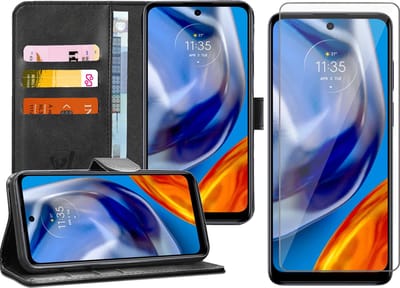 Hoesje geschikt voor Motorola Moto E32 / E32s - Screenprotector Glas - Portemonnee Book Case Zwart
