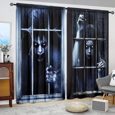 2 stuks Angstaanjagende Heren en Dames Bedrukt Gordijn voor Huisdecoratie - Tunnel voor Roede Raambekleding voor Slaapkamer, Kantoor, Keuken 52.5cmX116cm X 2pcs gray