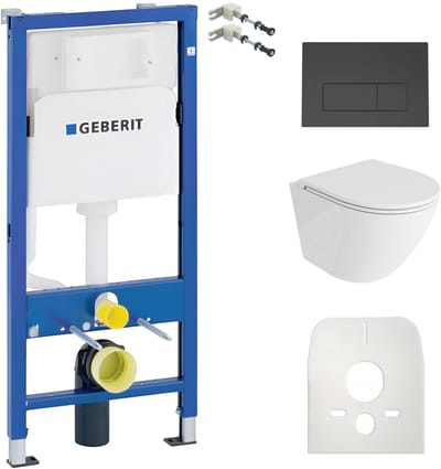 GEBERIT LAVITA SOFI ONE - Inbouwreservoir - Zwarte drukplaat - Rimless wandcloset - Toilet set - Wit hoogglans WC