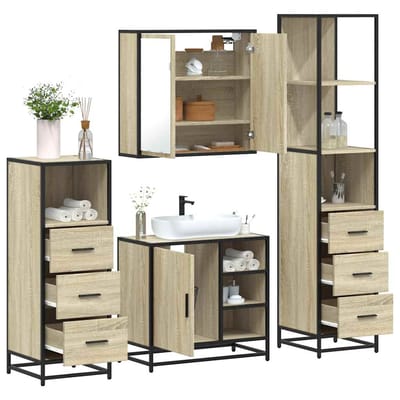 vidaXL - 4-delige - Badkamermeubelset - bewerkt - hout - sonoma - eikenkleurig