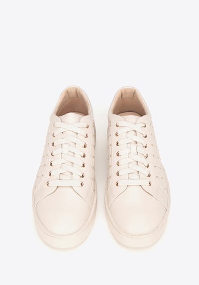 Wittchen Dames leren sneakers met gewatteerde bovenkant, crème, natuurlijk leer