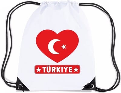 Sporttas Turkije hartjes vlag rugtas - nylon rugzak - wit - supporters - landen - met koord