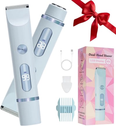 Scheerapparaat - 2-in-1 elektrisch scheerapparaat - Elektrische bikin trimmer voor vrouwen - Met dubbele kop voor vrouwen - Oplaadbaar nat en droog scheerapparaat voor vrouwen - Schaamhaar - Benen - Gezicht - oksels (blauw)