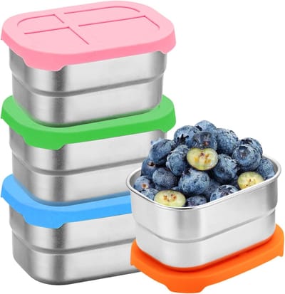 Lunchboxen - Snackbox roestvrij staal - lekvrije maaltijdprepdozen - met siliconen deksel - BPA-vrij - kleine broodtrommels - 4 stuks - 230 ml