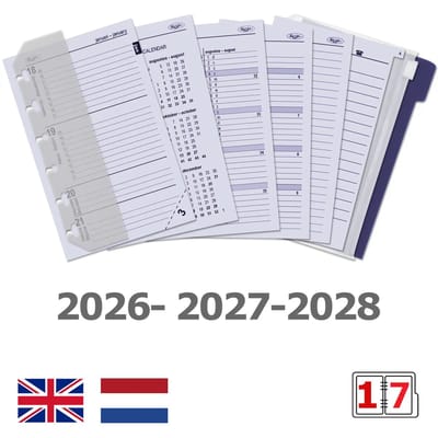 1311-06 hervulbare Pocket Ringband Agenda Croco Zwart 1 week per 2 paginas 2026-2027-2028