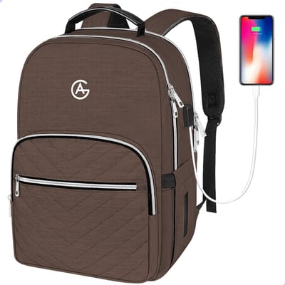 AG Luxe Rugzak Bruin- Rugzakken - Rugtassen - Laptop - 26L - voor dames, heren, jongens en meisjes - Backpack Waterafstotend- Schooltas - Reizen & Werken - Anti Diefstal Ontwerp - Inclusief Usb Oplaadstation