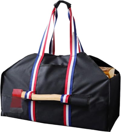 Houtdrager Tas - Draagtas Brandhout - Hout Transport - Waterdicht Oxford Materiaal - 60 x 30.5 x 25.4 cm - Zwart