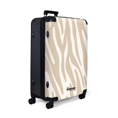 NoBoringSuitcases.com® - Koffer groot - Reiskoffer lichtgewicht - Zebra print met beige en wit - Rolkoffer met 4 wielen - Grote trolley XL - 98 liter bagage