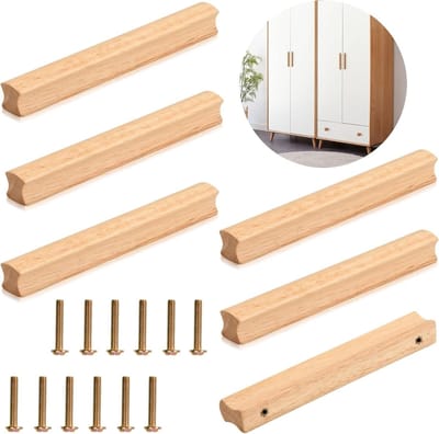 Zes Stuks Houten Meubelhandgrepen met Schroeven, Universele Keuken- en Deurhandgrepen voor Kasten en Lades, 160mm Boorgatafstand, Duurzaam en Stijlvol Design