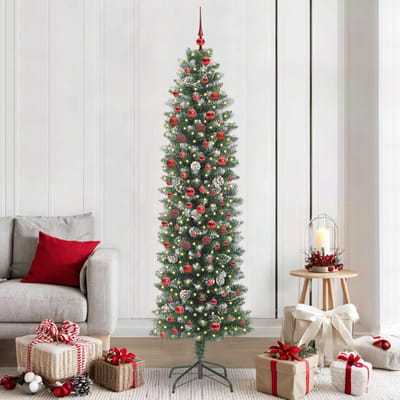 vidaXL - Kunstmatige - slanke - kerstboom - Groen - en - Wit - 210 - cm