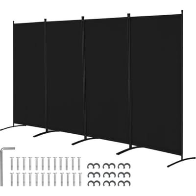 VEVOR Room Divider 4 Panelen Scherm 3464 x 1840 x 520 mm, Opvouwbaar Privacy Scherm & Draagbare Scheidingswand voor Ruimteverdeling, Vrijstaande Room Divider voor Kantoor Slaapkamer Studeerkamer, Zwart