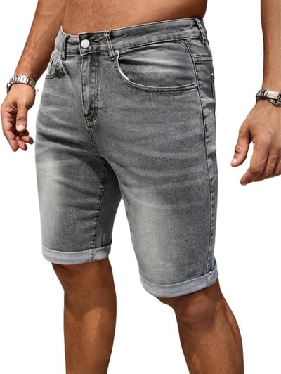 Livano Korte Broek Heren - Spijkerbroek - met Zakken - Volwassenen - Jongens - Shorts - Grijs - Maat XL