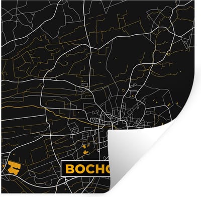 Muurstickers - Sticker Folie - Duitsland – Black and Gold – Bocholt – Stadskaart – Kaart – Plattegrond - 100x100 cm - Plakfolie - Muurstickers Kinderkamer - Zelfklevend Behang XXL - Zelfklevend behangpapier - Stickerfolie
