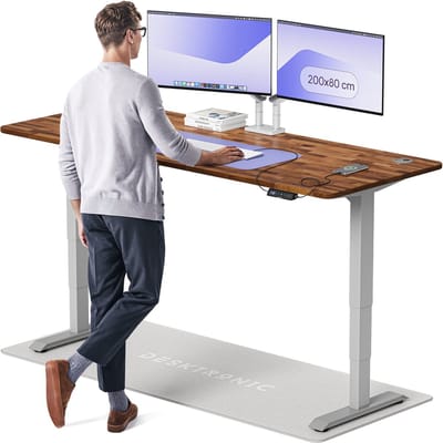 Desktronic HomePro Zit-sta Bureau Elektrisch In Hoogte Verstelbaar, 200x80 cm Massief Notenhout/Grijs, Stille Dubbele Motor, Hoogte 62-126cm