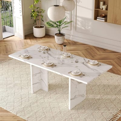 Uittrekbare Eettafel - Verlengbare Tafel - Gezellig Tafelen - Extra Sterke Plaat - 140-180 x 80 cm - Wit Marmerlook