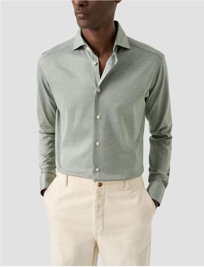 Eton - Overhemd Lichtgroen Eton Filo Di Scozia Knit Shirt Lange Mouw Overhemd Lichtgroen 100014987