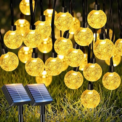 Set van 2 Kristallen Bal Lampen voor Buiten - 15 m, 50 LED, Waterdicht, Tuinverlichting Warm Wit