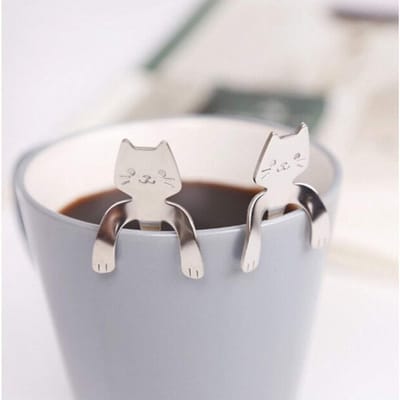 Set van 4 RVS Theelepels voor Katten met Hangend Ontwerp, Ideaal voor Koffie, Thee en Desserts