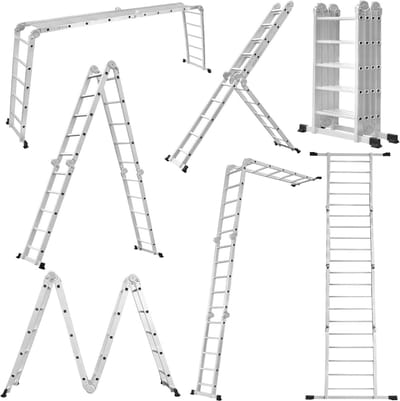 Multifunctionele Ladder - Vouwladder Steiger - Werken op hoogte - Verstelbare Vormen - 470 cm - Zilver