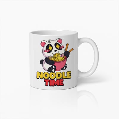 Schattige “Noodle Time” Panda Witte Mok – Kawaii Ramen Kom Ontwerp – 330 ml Keramische Koffiemok